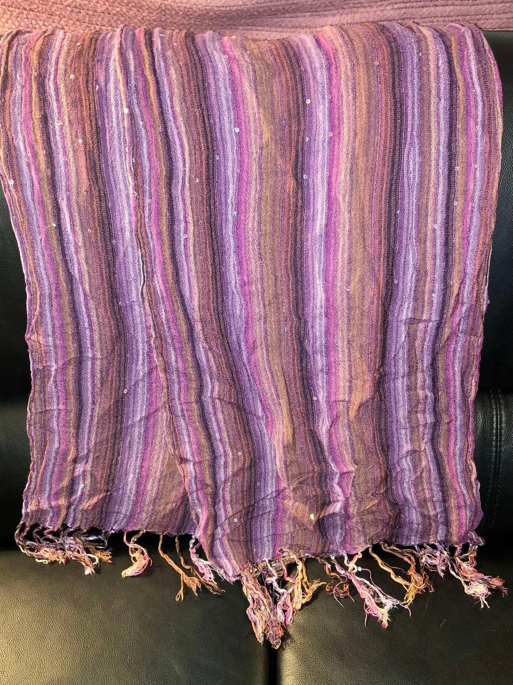 Cejon Purple Multi-Stripe Fringe Wrap Scarf